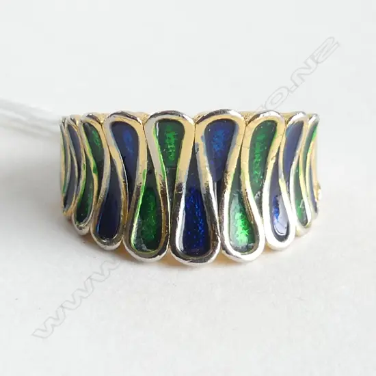vintage GOLD PLATE & ENAMEL RING size O approx