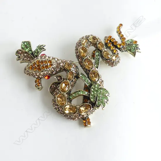 MODERN COSTUME LG SIZE DIAMANTE ENCRUSTED SERPENT BROOCH