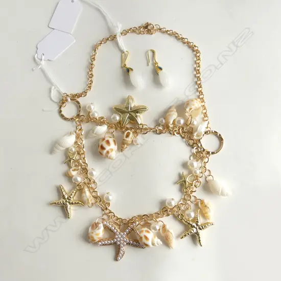 MODERN COSTUME SHELL NECKLACE & PAIR DROP EARRINGS