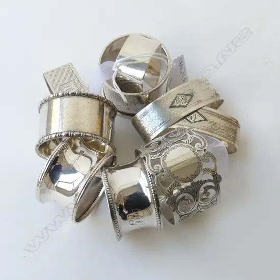9 ASST. STG SILVER NAPKING RINGS, 196gms