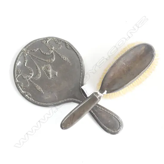 STG SILVER HAIR BRUSH & HAND MIRROR