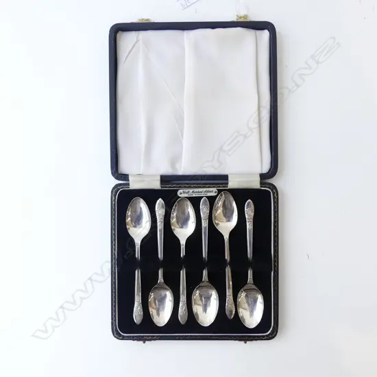 SET OF 6 STG SILVER TEA SPOONS, 74gms, CASED