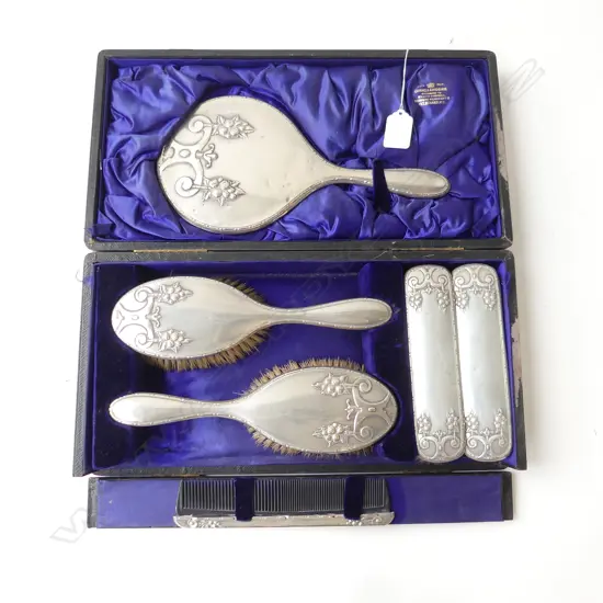 BOXED STERLING SILVER DRESSING SET BIRMINGHAM MADE 1909 SOLD BY CORNWELL&HIGGINS LONDON.