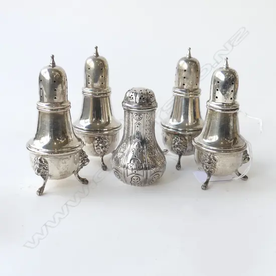 4 STERLING SILVER CONDIMENTS, 230gms + 1 EP