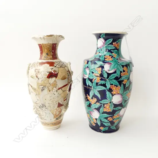 2 JAPANESE VASES (SATSUMA w. REPAIR) H.310mm