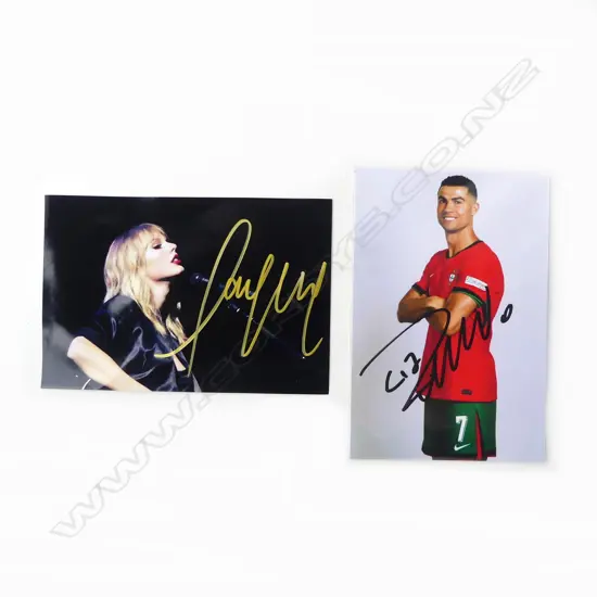 2 SIGNED PHOTOS; TAYLOR SWIFT & CRISTIANO RONALDO 155x105mm