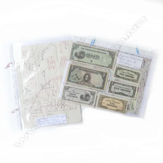 US WWII JAPANESE LEAFLET DROP 1945 + OCCUPATION BANK NOTES