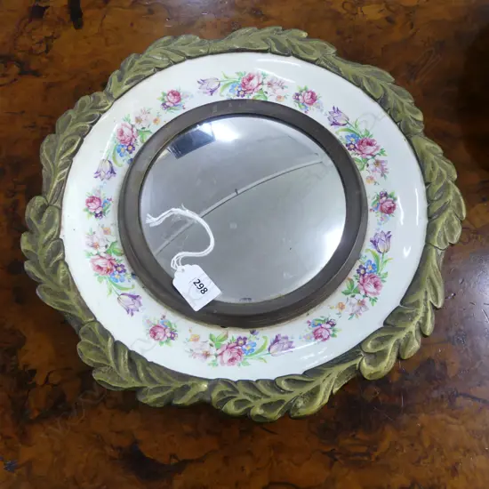 CONVEX MIRROR w. BRASS & CERAMIC FRAME 350mm dia