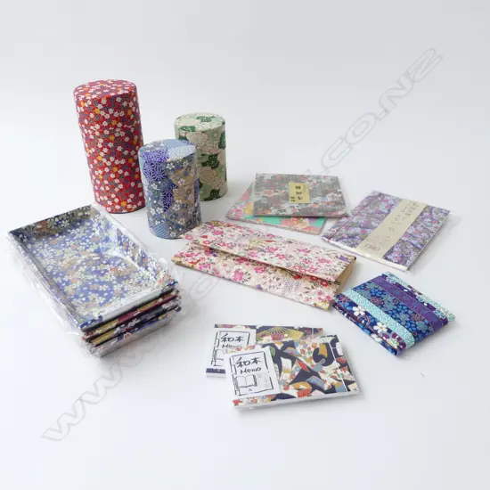 ASST ‘AS NEW’ JAPANESE TEA TINS, SMALL TRAYS, NOTEBOOKS, PAPER, MIRROR ETC