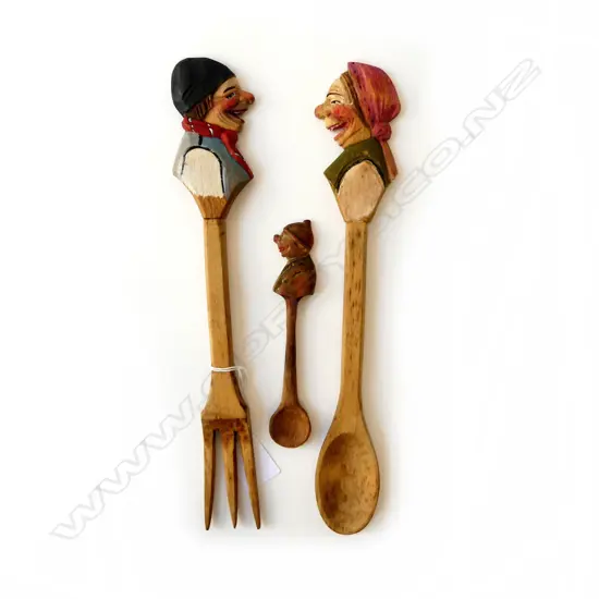  ANRI CHARACTER CARVED SALAD SERVERS & CONDIMENT SPOON, L.135MM-280MM