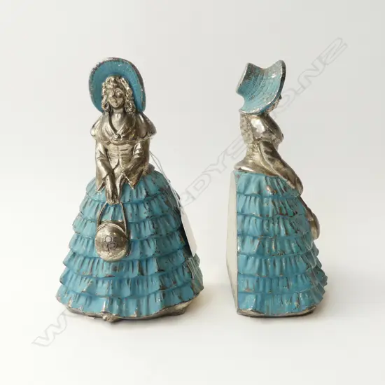 1930’S VINTAGE CRINOLENE LADY BOOKENDS HEAVY CAST METAL, H.175MM,