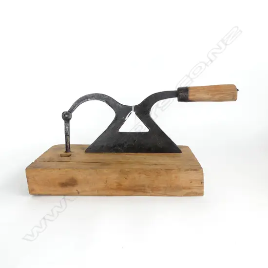 ANTIQUE CAST IRON & WOOD TOBACCO CUTTER L330MM
