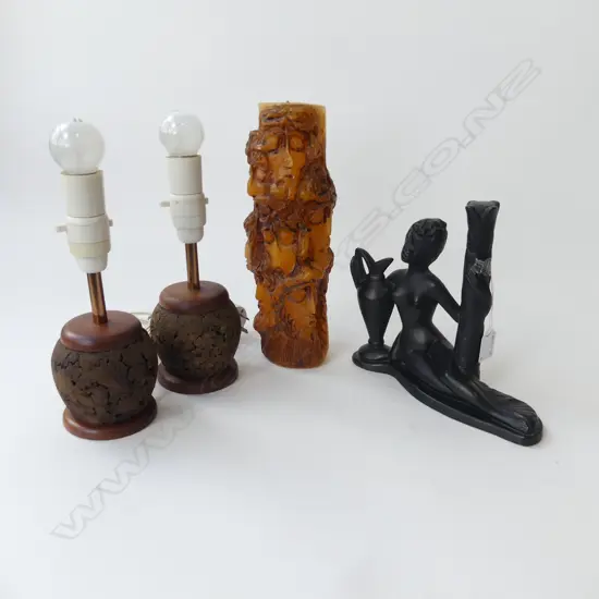 PR RETRO CORK SIDE LAMPS + CANDLE + BARSONY STYLE FIGURE