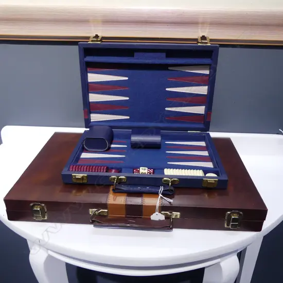 TWO VINTAGE BACKGAMMON SETS BOTH COMPLETE EXCELLENT CONDITION, L.300MM-450MM