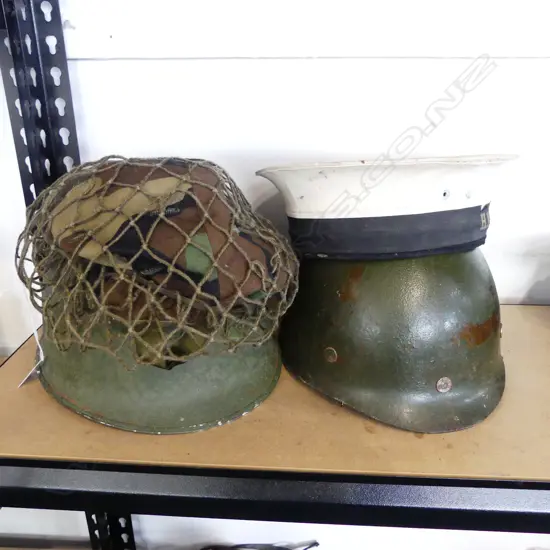 3 MILITARY HATS; 2 ARMY (1 w. CAMO), H.M.N.Z.S. NGAPONA