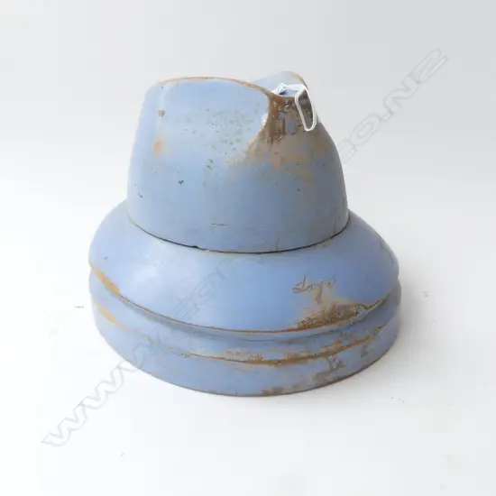 BLUE PAINTED WOODEN FEDORA HAT BLOCK
