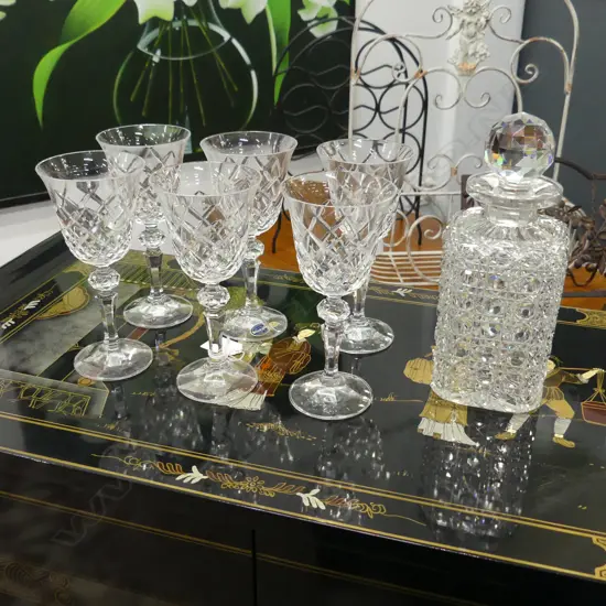 6 CRYSTAL WINE GLASSES H.170mm + DECANTER