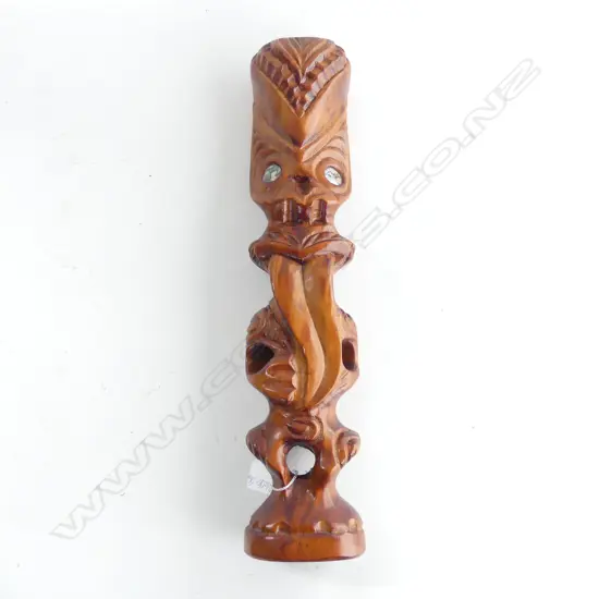 MAORI CARVED TEKOTEKO FIGURE BY TOBE ( LABEL REVERSE) H. 440mm