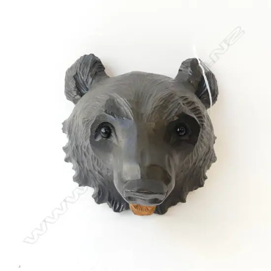 CARVED WOODEN BEAR FACE H.210mm
