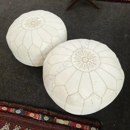 PR WHITE LEATHER POUFS 550mm dia