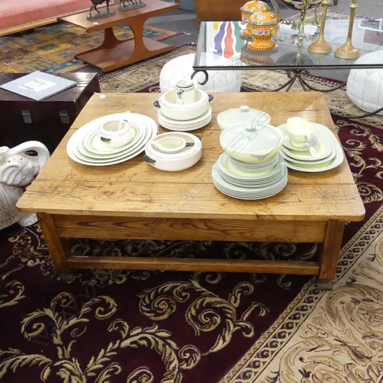 RUSTIC PLANK TOP COFFEE TABLE w. 1 DRAWER 1185x980x400mm