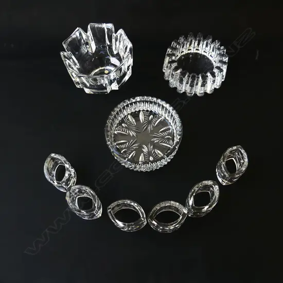 6 WATERFORD NAPKIN RINGS + BOWL 125mm dia, ORREFORS BOWL, ASHTRAY