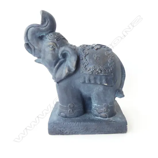 POTTERY ELEPHANT WITH TRUNK RAISED SUGGESTING GOOD LUCK H.380mm bronze type finish