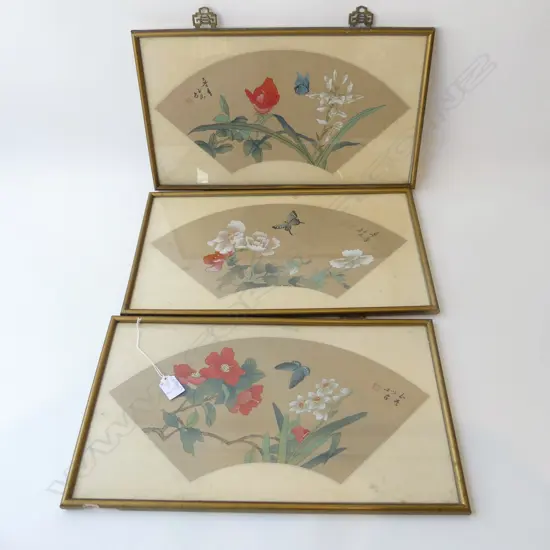 3 ORIENTAL WC FAN DESIGNS, FRAMED 260x460mm