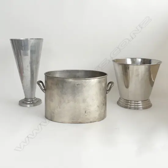 3 SILVER METAL VASES / ICE / CHAMPAGNE BUCKETS H.310mm