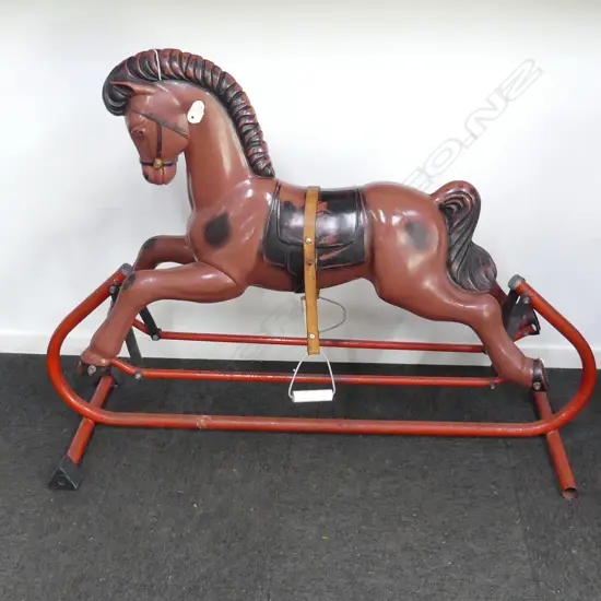 TRI-ANG VINTAGE PLASTIC ROCKING HORSE ON METAL TUBE STAND working H.910mm