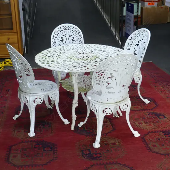 5 PCE ENDERSLEA PATIO SET; TABLE 1010mm dia & 4 CHAIRS