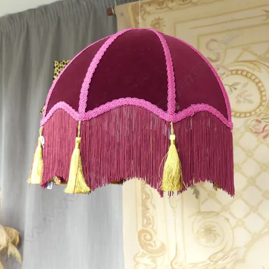 PINK VELVET TASSELED LAMP SHADE 450mm dia