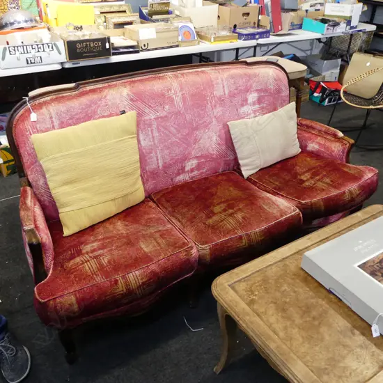 Louis XV STYLE SETTEE; CRIMSON VELVET UPHOLSTERY