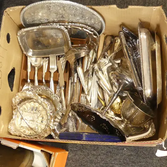 ASST. SILVER PLATE; CUTLERY ETC