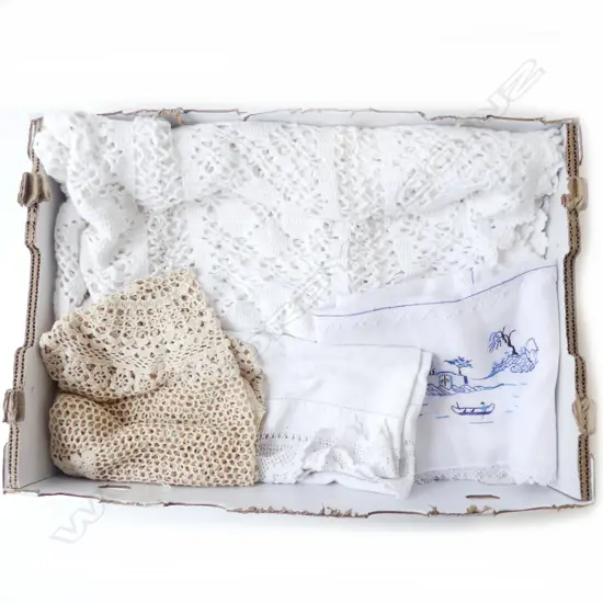 CROCHET TABLECLOTH125MMX210MM IN EXCELLENT CONDITION & 3 SMALLER ASST. TABLECLOTHS