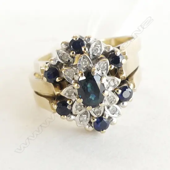 9ct SAPPHIRE & DIAMOND 3 RING SET, 7gm SIZE N
