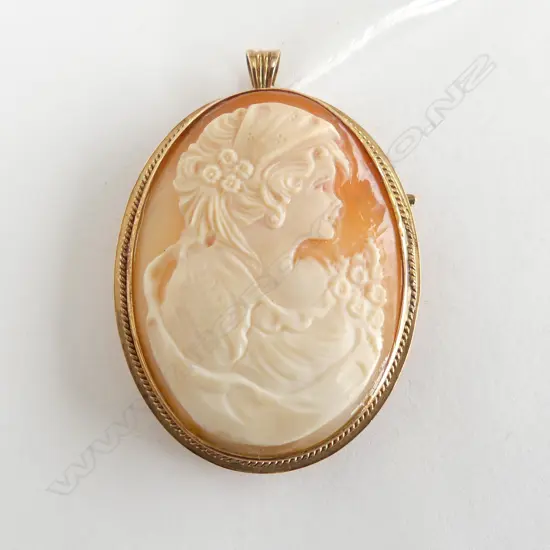 14CT CAMEO PENDANT BROOCH 50x40mm 14.7gms