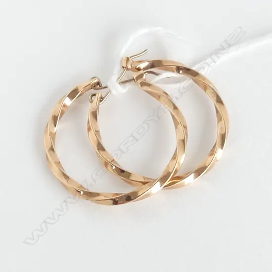 pr LARGE 9CT ROSE GOLD TWIST HOOP EARRINGS 4.3gms