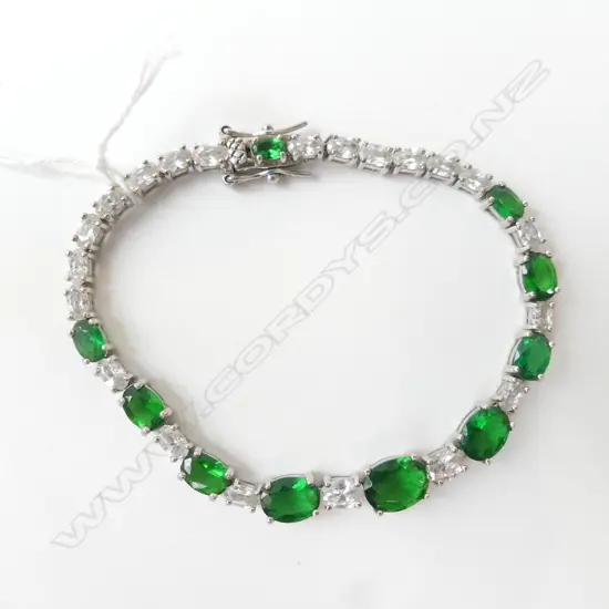 SILVER TENNIS BRACELET w CREATED GEMS