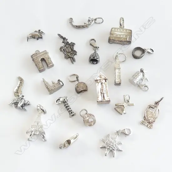 BAG OF SILVER CHARMS X 20. Salmon. Bear. Arch d'Triumph etc