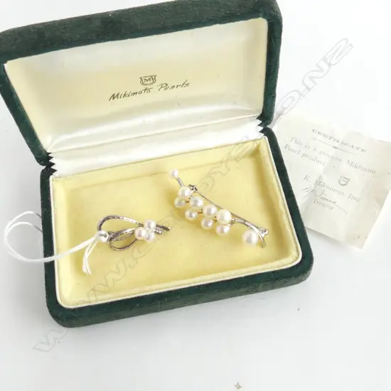 2 STG & PEARL BROOCHES (1 MIKIMOTO w. BOX)