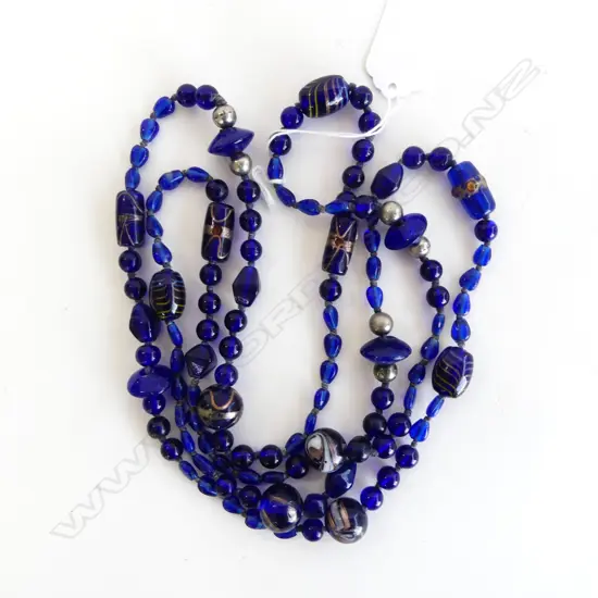 VINTAGE BEADED BLUE GLASS NECKLACE L.1400mm