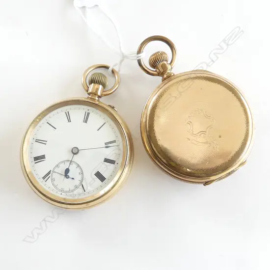 2 EARLY 20thC GOLD PLATE POCKET WATCHES gent's open face 