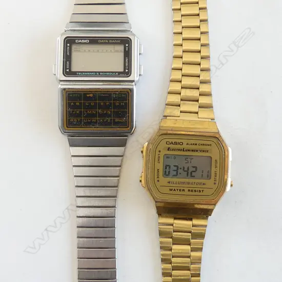2 CASIO GENT'S VINTAGE DIGITAL WRISTWATCHES: 'Alarm Chrono' + 'Data Bank' 