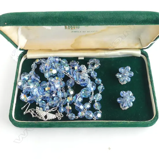 TRIPLE STRAND CRYSTAL NECKLACE AND EARRINGS (aurora borealis finish) 