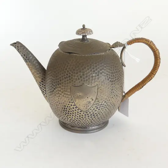 SILVER TEAPOT w. CANE HANDLE , LONDON 1899 MAKER CHARLES JAMES FOX, 334gm. Faults