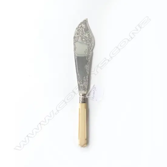 SOLID STG SILVER & IVORY FISH SLICE SHEFFIELD 1908, 114gms, L.285MM