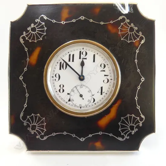 SILVER & TORTOISHELL FRAMED DESK CLOCK Birmingham 1922 not running 90 x 90mm