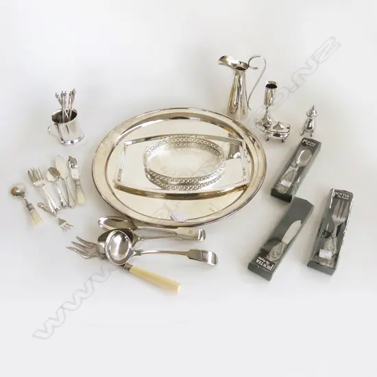 EP TRAY Dia.350mm & COLLECTION MIXED EP & PEWTER CUTLERY