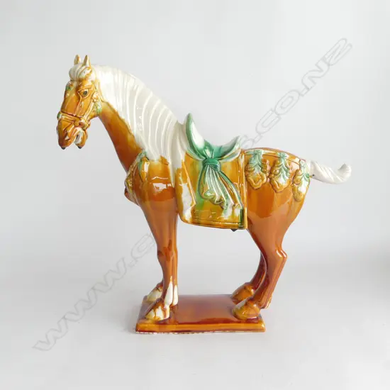 ORIENTAL HORSE w. SANCAI GLAZE H.445mm ear w. tiny chip